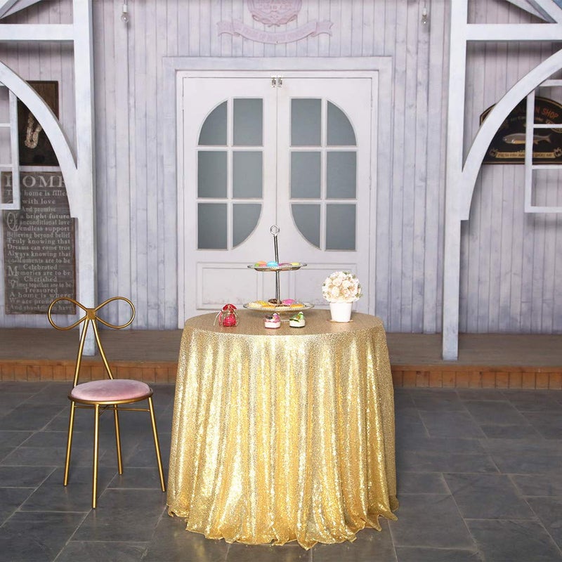 SquarePie Sequin Tablecloth Round Gold 90 Inch Sparkly for Wedding Birthday Party Christmas - Image 4